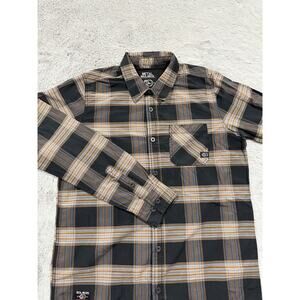 Metal Mulisha Shirt Mens Medium Black Brown Plaid Button Up Skate Punk Casual